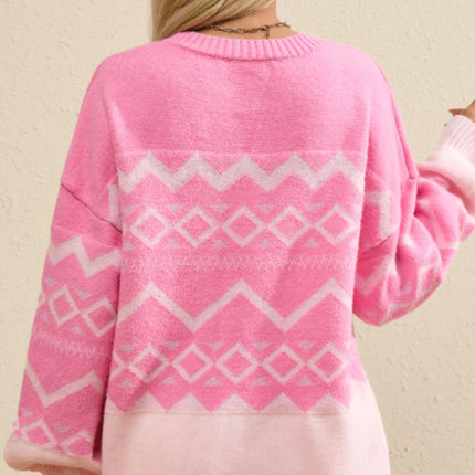 Geometric Drop Shoulder Long Sleeve Sweater