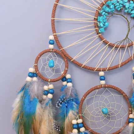2023 New Dream catchers Retro 5 Ring Dream Catchers Home Decoration Indians Natural Stone Tree of Life Dreamcatcher Wall Hanging