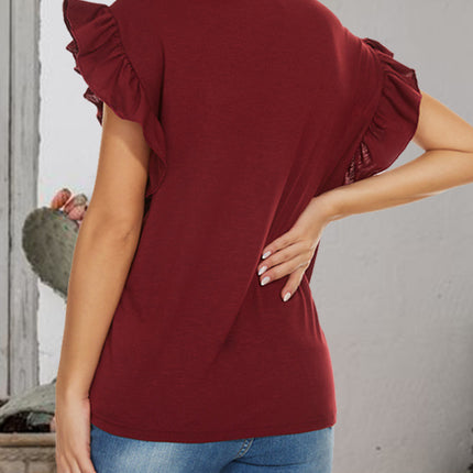 Ruffled Round Neck Cap Sleeve T-Shirt