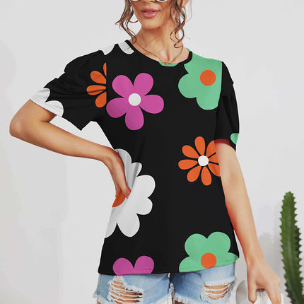 FAM-FAM Flower Round Neck Short Sleeve Blouse