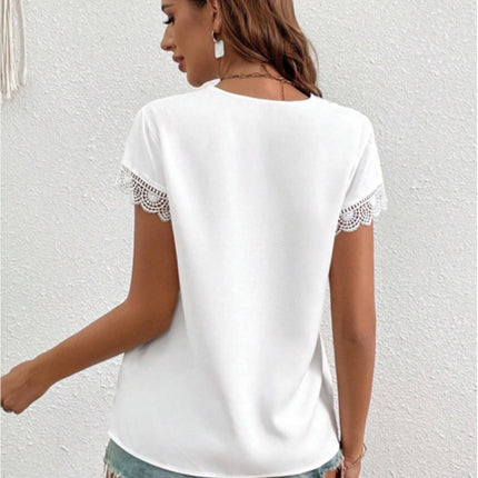 Lace Detail V-Neck Cap Sleeve Blouse