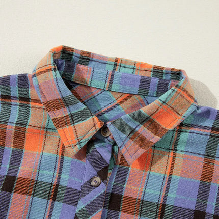 Plaid Collared Neck Long Sleeve Shirt