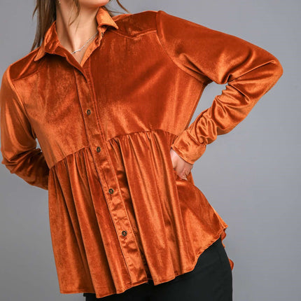 Umgee Peplum Button Up Long Sleeve Shirt