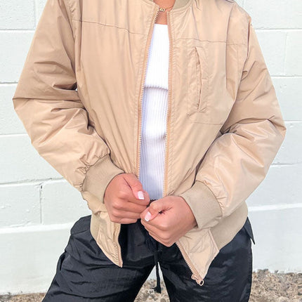 Zip Up Baseball Collar Jacket with Pockets