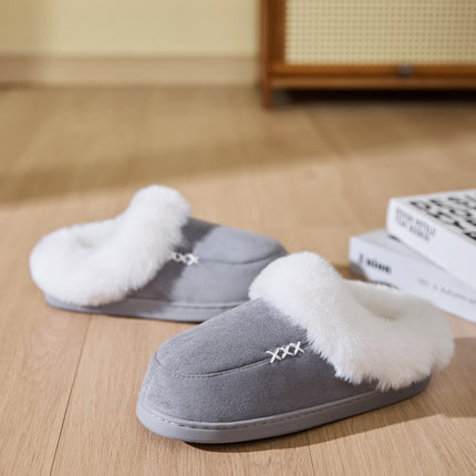 Fluff Trim Round Toe Flat Slippers