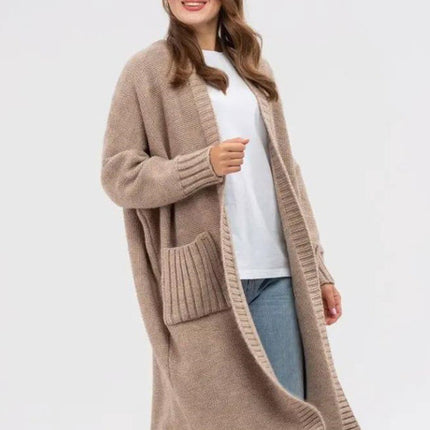 Pocketed Open Front Long Sleeve Longline Cardigan