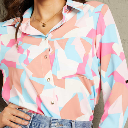 Double Take Multicolored Long Sleeve Collared Shirt