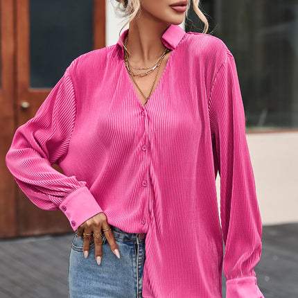 Texture Collared Neck Long Sleeve Shirt