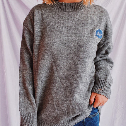 Embroidered Round Neck Dropped Shoulder Sweater