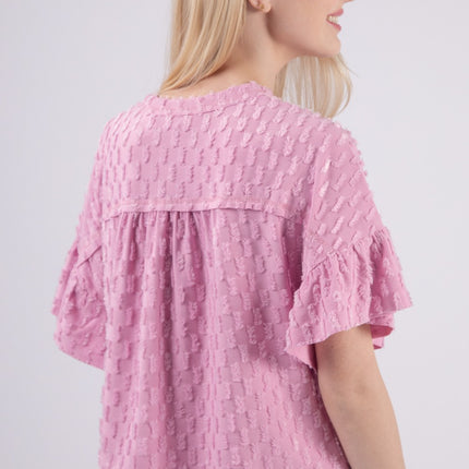 VERY J Full Size Texture Ruffle Short Sleeve Top