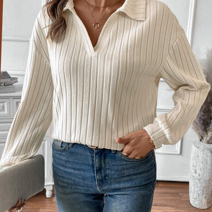 Ribbed Johnny Collar Long Sleeve T-Shirt