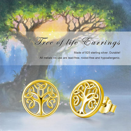 925 Sterling Silver Tree of Life Celtic Stud Earrings - Holiday Gift for Women
