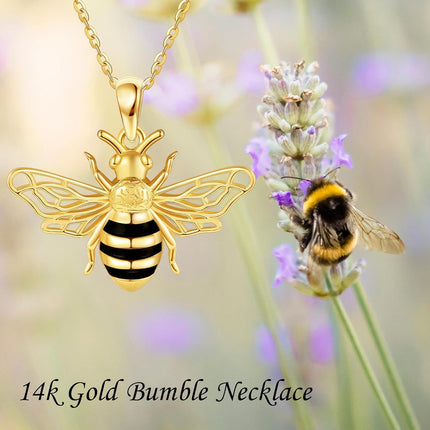 14K Gold Bee Pendant Necklace Minimalist Fine s for Her Birthday Anniversary Valentines Mother's Day