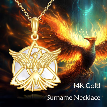 14K Gold Natural Stone Phoenix Pendant Necklace for Women's s