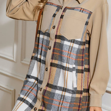 Pocketed Plaid Long Sleeve Mini Shirt Dress