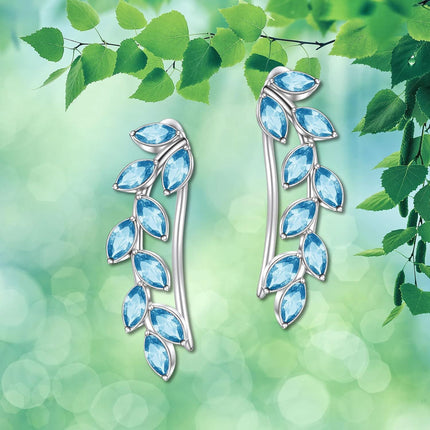 925 Sterling Silver Pink Austrian Crystal Leaf Ear Climber Hypoallergenic Earrings