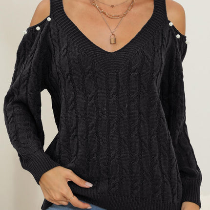 Cable-Knit Cold Shoulder Sweater