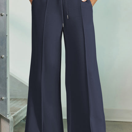 Drawstring Wide Leg Pants with Pockets