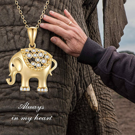 14K Gold Crystal Elephant Pendant Necklace for Women - 18 Inches Chain Length