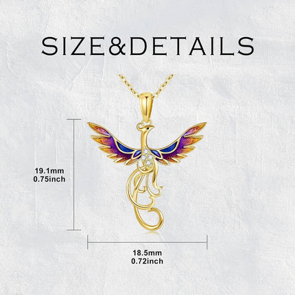 14K Gold Enamel Phoenix Pendant Necklace with Stones - Unique Nirvana Bird s for Her
