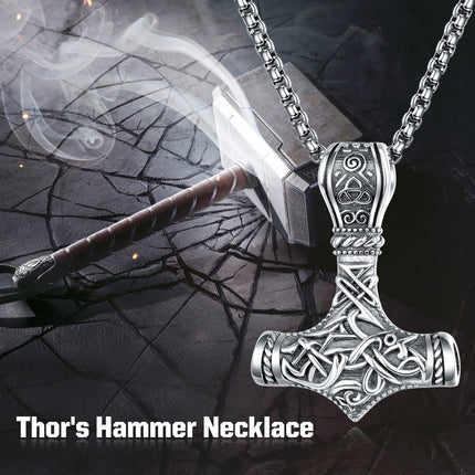 925 Sterling Silver Viking Mjolnir Hammer Pendant Necklace with 28 Rolo Chain for Men