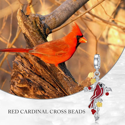 925 Sterling Silver Heart-Shaped Pendant with Red Cardinal and Berries Design for Bracelets or Necklaces