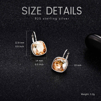 925 Sterling Silver Green Cushion Cut Austrian Crystal Leverback Earrings Hypoallergenic Gift for Her