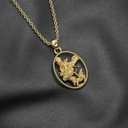 14K Gold Angel Warrior Pendant Necklace with Chain