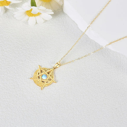 14K Gold Star Moonstone Pendant Necklace for Women - Holiday s