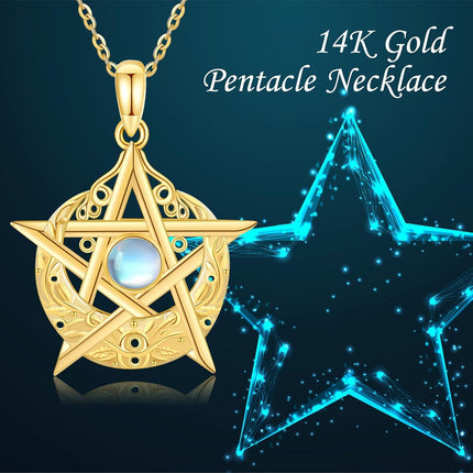 14K Gold Star Moonstone Pendant Necklace for Women - Holiday s