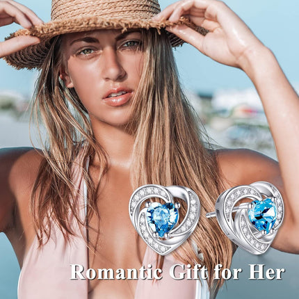 925 Sterling Silver Birthstone Heart Stud Earrings Jewelry Gifts for Women