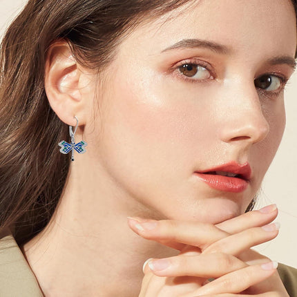 925 Sterling Silver Blue Green Enamel Dragonfly Drop Earrings for Women