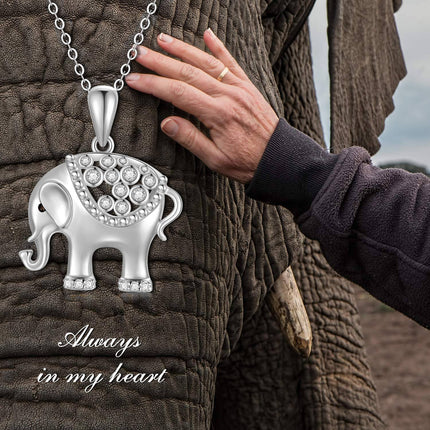 14K White Gold Diamond Elephant Pendant Necklace for Women 20 Inches