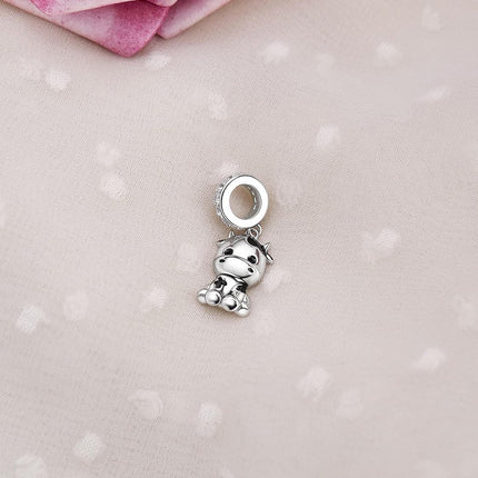 925 Sterling Silver Cow Pendant Charm with Cubic Zirconia Accents for Bracelet Necklace Crafting Supplies Jewelry Making DIY Gifts 38x7mm