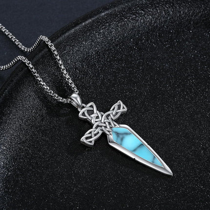 925 Sterling Silver Celtic Cross Abalone Shell Dagger Pendant Necklace for Men Women Vintage Gothic s 48cm Chain Length