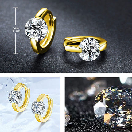 18K Gold Round Cut Moissanite Huggie Hoop Earrings for Women