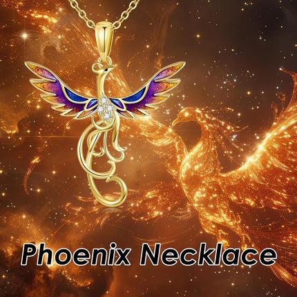 14K Gold Enamel Phoenix Pendant Necklace with Stones - Unique Nirvana Bird s for Her