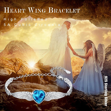 925 Sterling Silver Birthstone Angel Wings Heart Bracelet for Women Mother s Day Gift