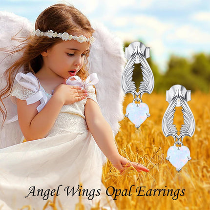 925 Sterling Silver Heart Angel & Devil Wing Stud Earrings with Red Crystal and Black Stones for Women Gift Set