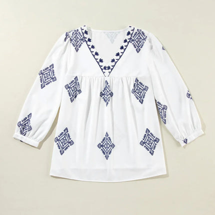 Printed V-Neck Three-Quarter Sleeve Blouse