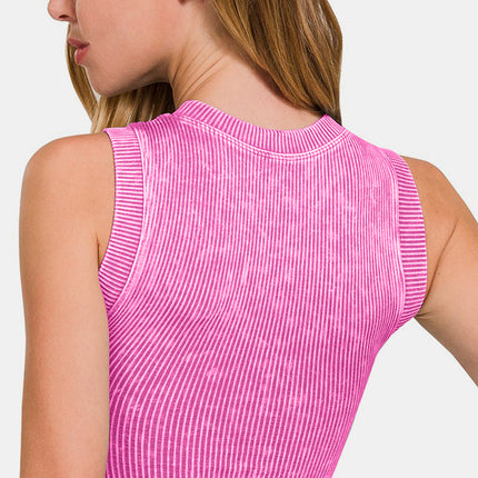 Zenana Washed Ribbed Seamless Crop Tank with Bra Pad