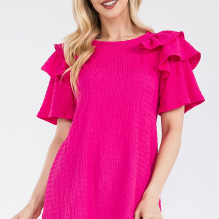 Celeste Full Size Ruffle Layered Short Sleeve Texture Top