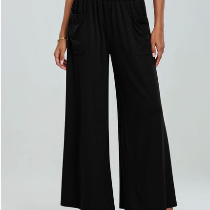 Pocketed Elastic Waist Wide Leg Pants