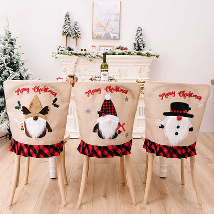 3-Pack Plaid Christmas Gnome Chair Covers