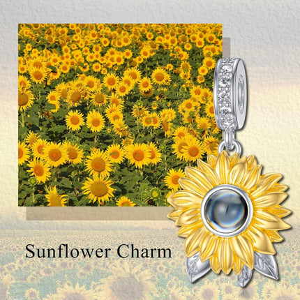 925 Sterling Silver Sunflower Pendant with I Love You Projection Charm Bracelet for Women