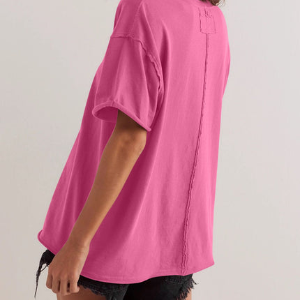 Lovelet Exposed Seam Round Neck Half Sleeve T-Shirt