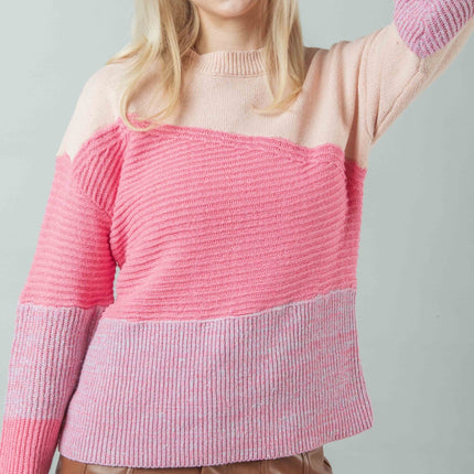 VERY J Color Block Long Sleeve Sweater