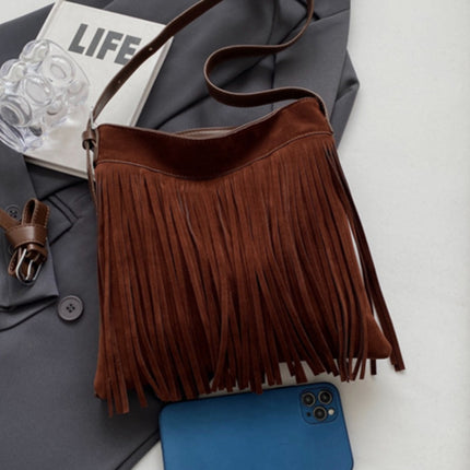 Suede Fringe Adjustable Strap Shoulder Bag