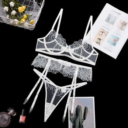 Mesh Strap Sexy Lingerie Three-piece Set