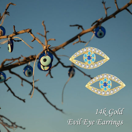 14K Gold Evil Eye CZ Stud Earrings - Christmas Gift Ideas for Her